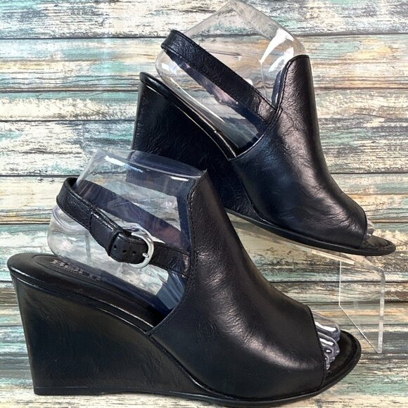 Børn Shoes - Born Womens Size 9M Slingback Sandals Black Leather Wedge Heel Open Toe Buckle